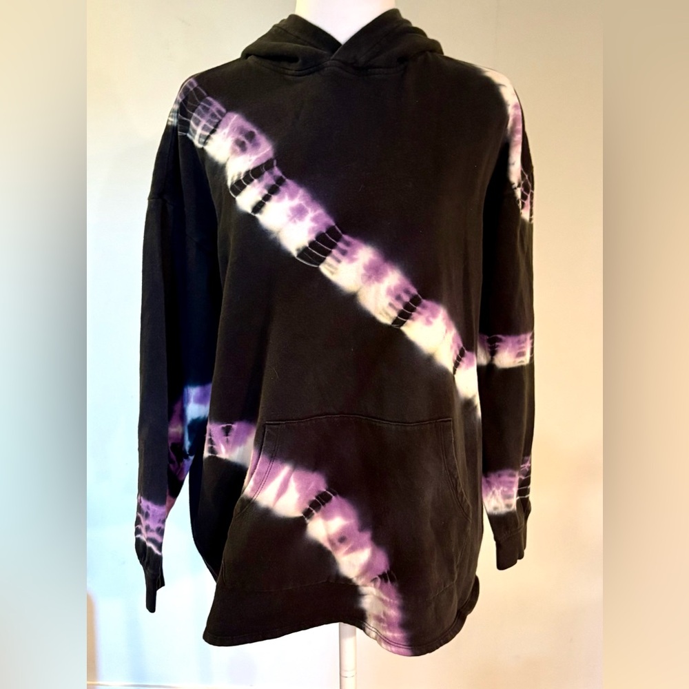 H&M Tie Dye Hoodie with Kangaroo Pouch, Black, Purple and White, Size XS